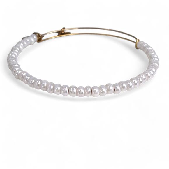 Alex and Ani Beaded Bangle Bracelet Pearly White Seed Beads - Picture 1 of 4